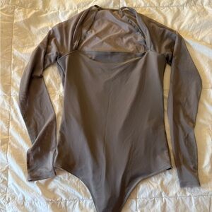 Abercrombie & Fitch Long Sleeve One-Piece Swimsuit in Taupe Brown